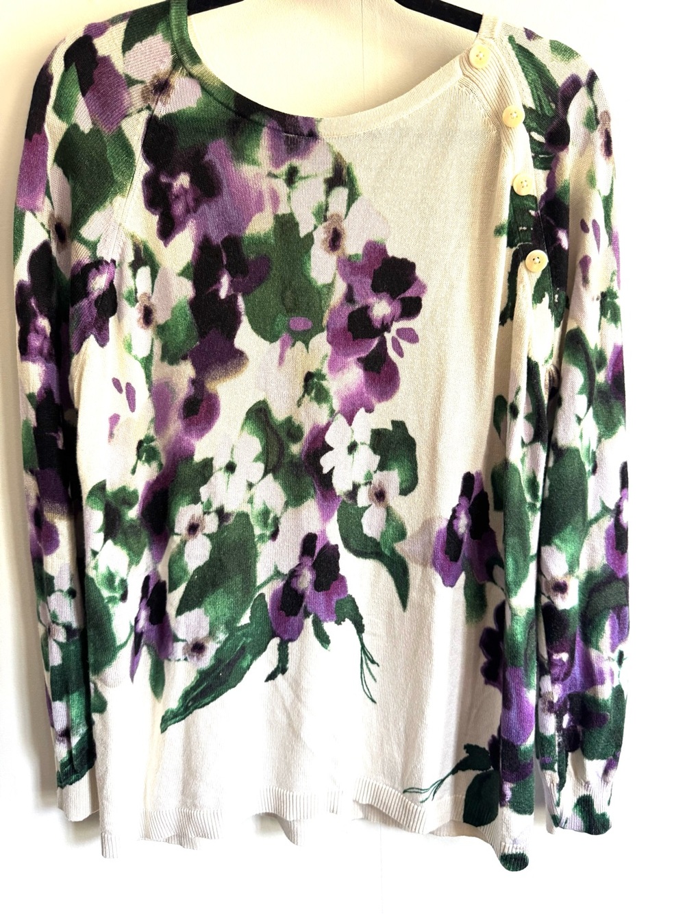 Chico’s Floral Print Crewneck Sweater – Purple & Green